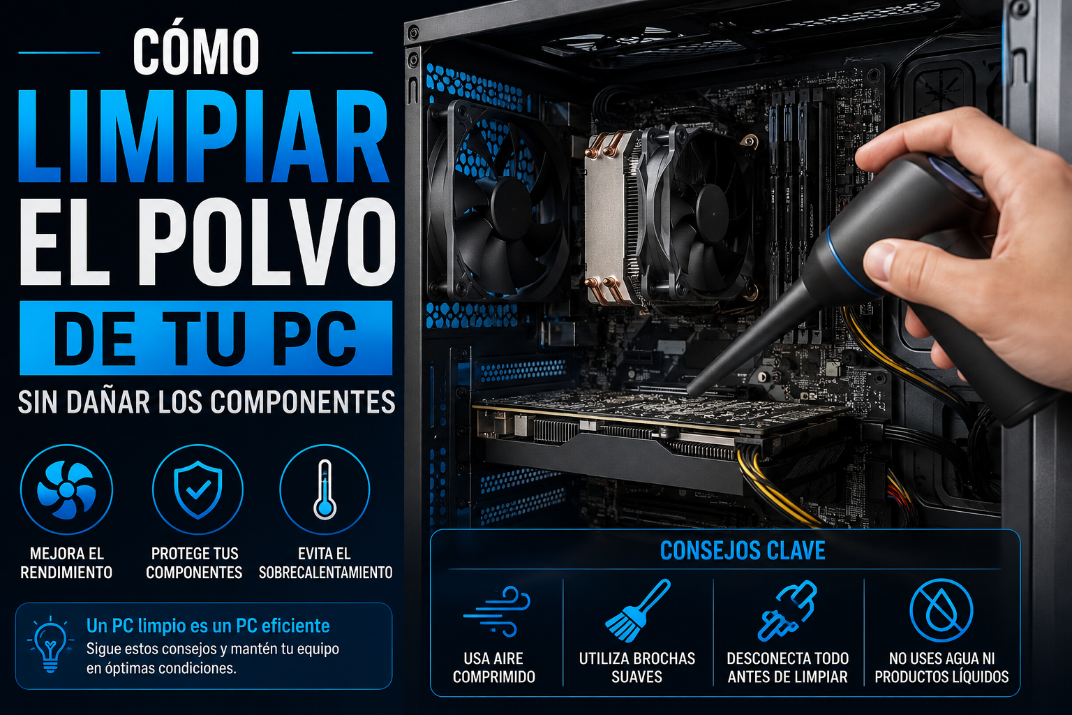 Cómo limpiar el polvo de tu PC sin dañar los componentes